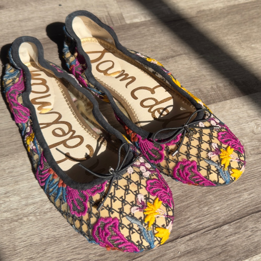 Sam Edelman Felicia Leather Ballet Floral Crotchet Flat Size 11
